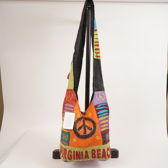 Shoreline Virginia Beach Orange With Peace Signs‎ Large Tote Bag - Picture 1 of 16